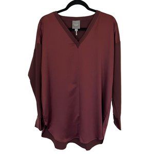 Lysse Women Large Burgundy Mulberry Plum Token pull over Long Sleeve Tunic Top